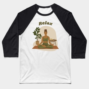 Finding Inner Peace: An Illustration of a Woman Practicing Relaxation Yoga Baseball T-Shirt